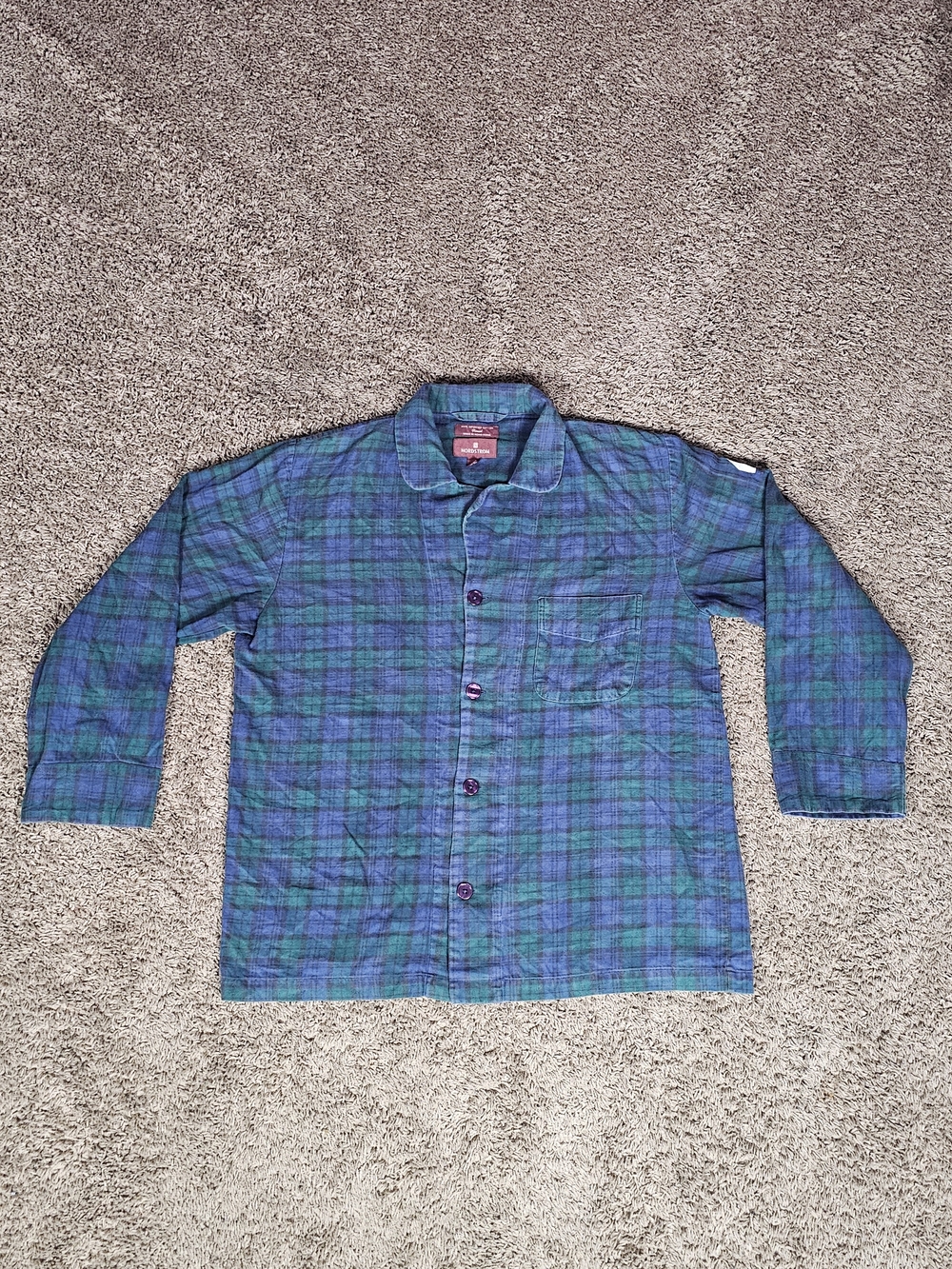Nordstrom Blue and Green Plaid Flannel 100% Cotton button-up shirt Mens Large
